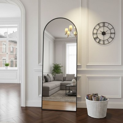 64"x21" Full Length Mirror, Wall Mirrors Hanging or Leaning Arched-Top Full Body Mirror with Stand for Bedroom, Dressing Room, Black