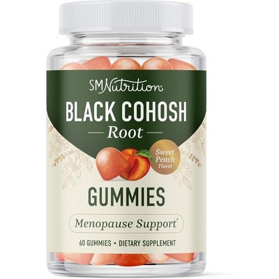 Black Cohosh Root Gummies for Women, Menopause Relief Supplement, Hormone Balance Support, Hot Flashes & Night Sweats, Sweet Peach, SMNutrition, 60ct