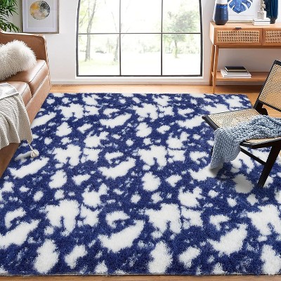 5'x7'High Pile Runner Rug Machine Washable, Non-Slip Shaggy Abstract Carpet for Hallway Bedroom, No-Shedding Soft Entryway Rug,Blue