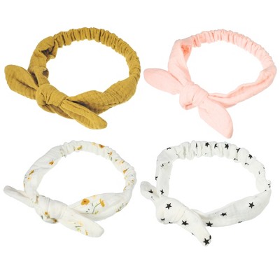 Unique Bargains Girl's Wide Soft Side Knotted Headbands 7.48"x1.97" Pink Yellow 4 Pcs