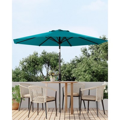 Garvee 9FT Patio Umbrella Outdoor with Push Button Tilt and Crank, 8 Sturdy Ribs UV Protection Waterproof for Garden, Pool, Turquoise Blue
