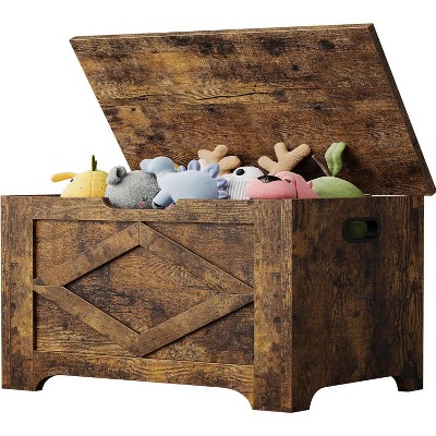 23.6" Wooden Storage Chest Storage Bench with Safety Hinge,Easy Assembly–Large Toy Chest for Entryway,Living Room