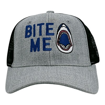 Bite Me Hat Funny Sarcastic Shark Graphic Novelty Cap - Crazy Dog Hat For Summer Black Grey Standard