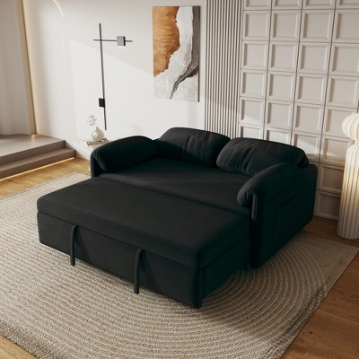 54" Velvet Sofa Bed with Armrest Storage, Retractable Queen Bed, Dual-Purpose Couch for Living Room, Multi-Color Options