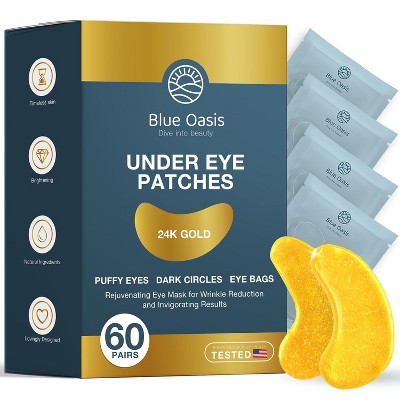 24k Gold Under Eye Patches for Puffy Eyes and Dark Circles, Under Eye Mask Patches for Puffiness, Under Eye Masks 60 Pairs Gold for Puffy Eyes