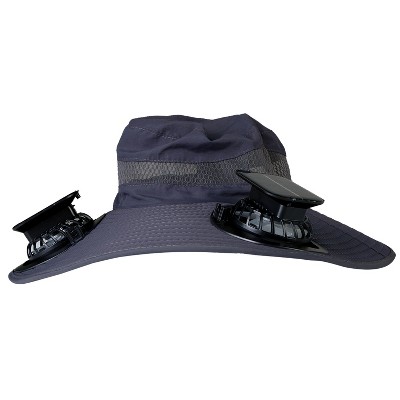LakeForest"Outdoor Sun Hat with Solar-Powered Fans, UPF 50+, 3 Wind Speeds, Waterproof for Hiking & Camping"DarkGrey