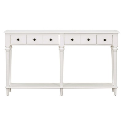 PDTEND 59.8" Modern Solid Wood Console Table with 4 Drawers and Open Shelf