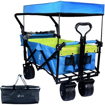 DOMETOUR Collapsible 140L Wagon Cart with Removable Canopy, All-Terrain Wheels & Brake, Foldable with Cooler Bag for Camping, Beach, Shopping