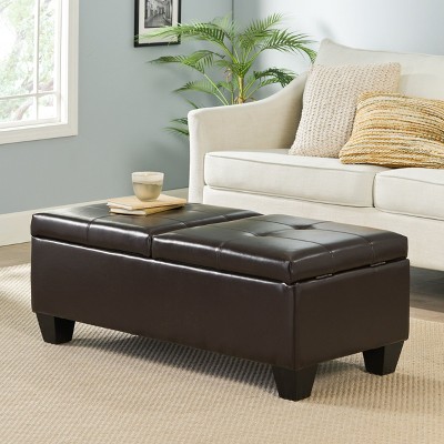 PAGED 50 Inch Storage Ottoman Bench Modern Leather Bench with Button Tufted Cushion for Living Room, Bedroom, Entryway
