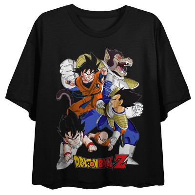 Dragon Ball Z Vegeta Ape Transformation Group Shot Women's Black Crew Neck Short Sleeve Crop Top