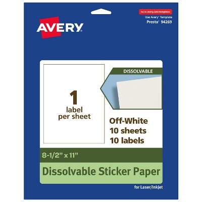 Avery Dissolvable Sticker Paper, 8.5" x 11" Rectangle