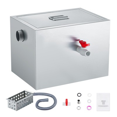 VEVOR Commercial Grease Trap, 8 LBS Grease Interceptor, Side Inlet Interceptor,Stainless Steel Grease Trap, 2.8 GPM Waste Water Oil-water Separator