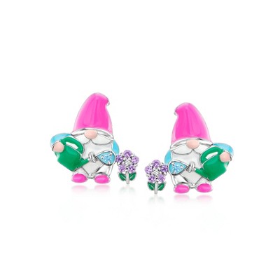 Ross-Simons 0.15 ct. t.w. Multi-Gemstone Garden Gnome Earrings With Multicolored Enamel in Sterling Silver