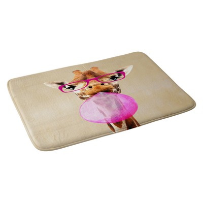 Coco de Paris Clever Giraffe with Bubblegum Bath Rugs and Mats Buff Beige 21"x34" - Deny Designs: Microfiber, Machine Washable