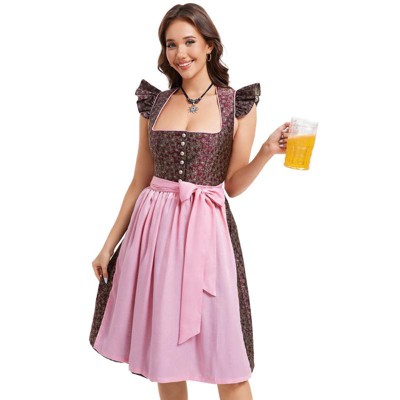 Womens Dress 2 Pieces Costumes for Traditional Carnival Halloween Midi Dress