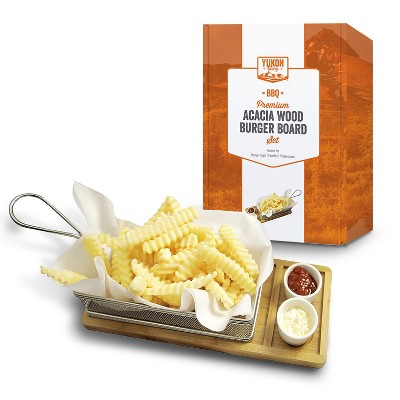 Yukon Glory Bamboo French Fry Basket Set, Includes Mesh French Fry Basket and 2 Ceramic Ramekins