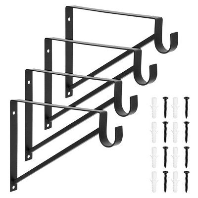 4 Pack Shelf Brackets with Rod Holder, Heavy Duty Floating Closet Hanger for Clothes, Shoes (12.5 x 1 x 9.5 In)