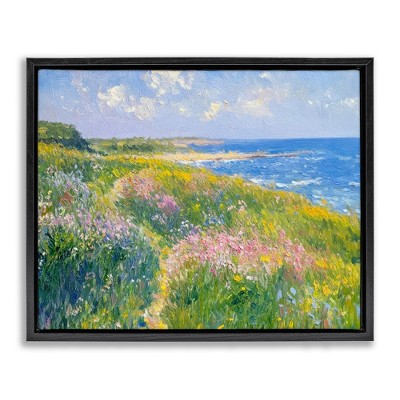 Stupell Industries Impressionist Smudged Coast Floating Frame Canvas Art