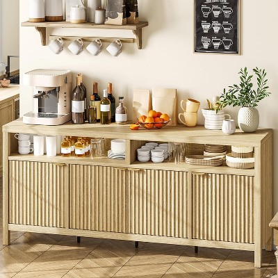 Fluted Storage Cabinet 65.8" Adjustable 3-Tier, Modren Entryway Organizer with Fluted Doors and Gold Handle, for Home Office