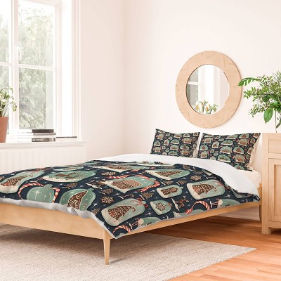Deny Designs Full/Queen Heather Dutton Gingerbread Village Blue Duvet Cover and Pillow Sham Blue