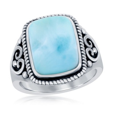 Bella Silver Sterling Silver Rectangle Larimar Filigree Design Ring - Blue - Size 6