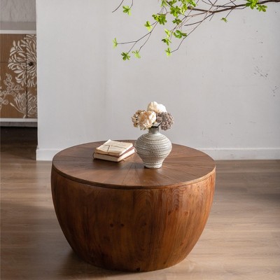 NicBex Farmhouse Barrel Shaped Coffee Table with Storage Space, Natural Style Center Coffee Bar, Coffee Tables for Living Room, Bedroom