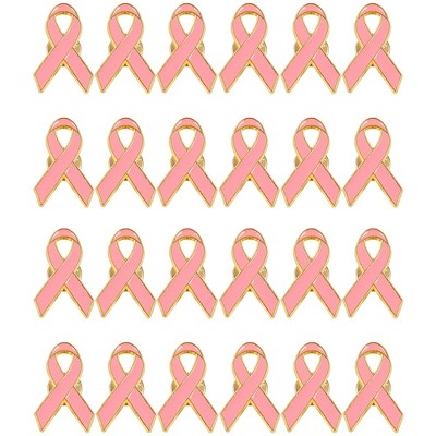 Juvale 24 Pack Breast Cancer Awareness Ribbon Lapel Pins for Charity Recognition, Survivor Campaign, Pink 1.2 x 0.6 in