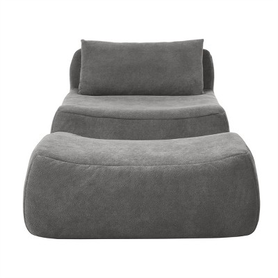 SEVOBAL Large Sofa Bean Bag Chair Large Indoor Beanbag Sofa Lazy Beanbag with waist pillow Ottoman for Bedroom Living Room, Gray, 28.3"*9.5"*9.5"