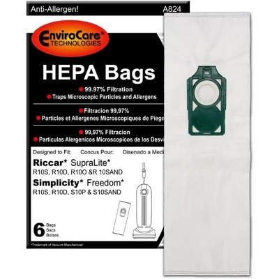 Riccar SupraLite and Simplicity Freedom Upright Vacuums with Green Bag Holder HEPA Filtration Vacuum Cleaner bags 6 pack