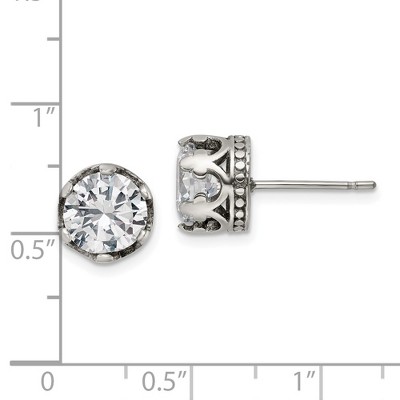 Chisel Stainless Steel Antiqued and Polished Cubic Zirconia Crown Stud Earrings