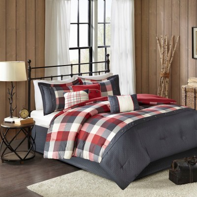 Lyngins 7-Piece Queen Size Comforter Set, Cabin Farmhouse Style with Buffalo Plaid on Herringbone Fabric, Machine Washable Bedding Set, Hypoallergenic