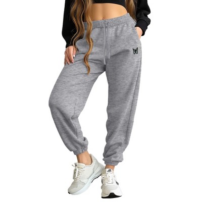 Dalix Butterfly Embroidered Fleece Jogger Cuff Sweatpant Sweats Soft Warm Cute Womens