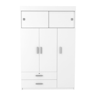 SEVOBAL Armoires with Double Doors Hanging Rod Two Drawers and Adjustable Shelves for Bedroom and Closet Storage, White, 47.2"*20.2"*187.5"