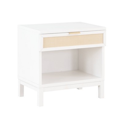 Comfort Pointe Bayport Nightstand White with Cane Inset: Coastal Style, 1 Drawer, Poplar Frame, No Assembly Required