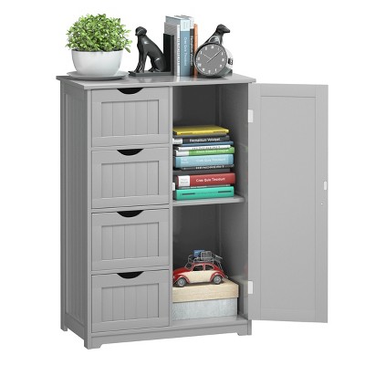Costway Wooden 4 Drawer Bathroom Floor Cabinet Storage Cupboard 2 Shelves Free Standing White/Brown/Grey/Black
