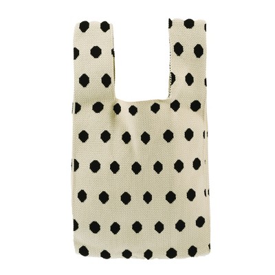 Unique Bargains Reusable Mesh Net Grocery Tote Bags Dots Black Beige 14.17"x7.87" 1 Pc