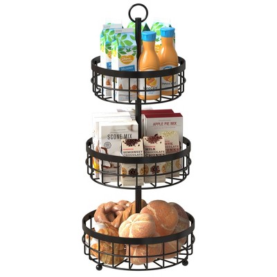 Fortune Candy 3-Tier Metal Rolling Storage Basket Cart, Black Gold Utility Organizer with Wheels for Books, Toys, Food, Vegetables, and More