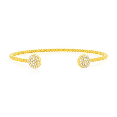 Bella Silver Sterling Silver, Double Round CZ Beaded Bangle - Gold Plated - Gold