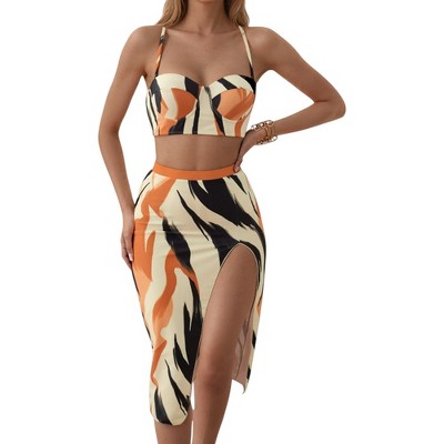 Anna-Kaci Swim Women's Three-Piece Swimsuit Set with Bikini Top High Waist Bottom and Matching Side Slit Skirt Cover-Up