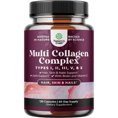 Multi Collagen Complex Capsules, Biotin and Collagen Supplement with BioPerine and Hair Skin and Nails Vitamins, Nature's Craft, 120ct