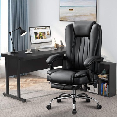 Dronkon Massage Office Chair with Heat and 6 Vibration Points,Executive Office Chair with Foot Rest, Black