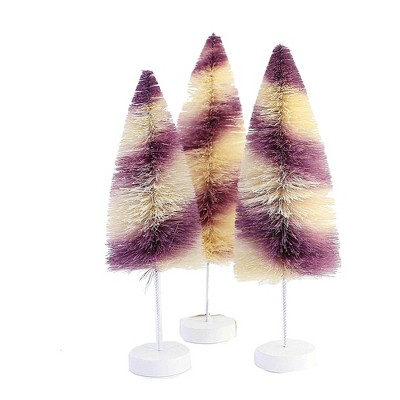 Bethany Lowe 12.0 Inch Purple Stripes Delights Halloween Decorative Tree Set , Halloween Decor Bottle Brush Trees (3PC)