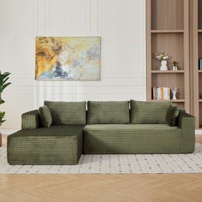 Minimalist Corduroy L-Shape Sectional with Chaise - Deep Seating Sleeper Sofa for Living Room & Lounge