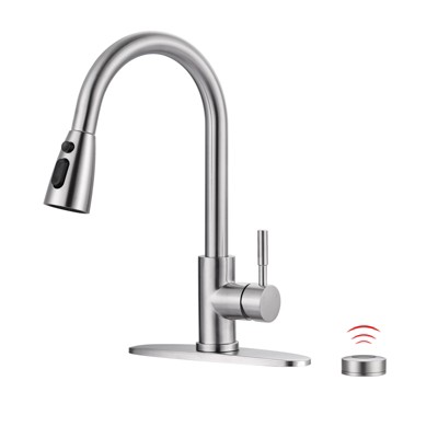 WOWOW Touchless Single-Handle Pull Down Sprayer Kitchen Faucet, Mobile Motion Sensor Kitchen Sink Faucet in Brushed Nickel