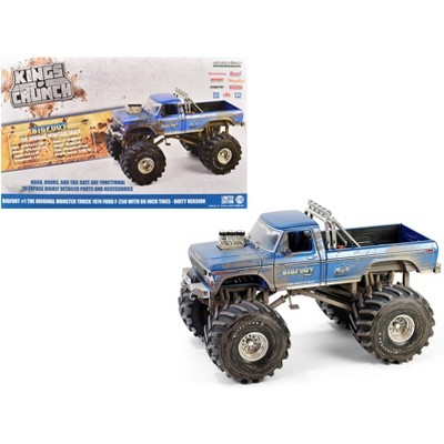 1974 Ford F-250 Monster Truck with 66-Inch Tires Blue "Bigfoot #1" (Dirty Version) 1/18 Diecast Model Car by Greenlight