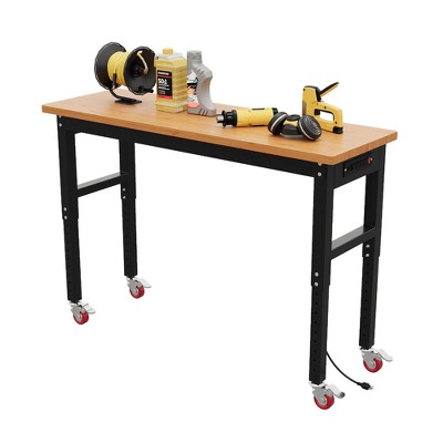 60" Heavy Duty Adjustable Height Workbench, 2200 LBS Capacity Solid Wood Work Table, for Garage, Workshop, and DIY Projects