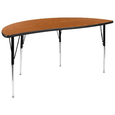 Emma and Oliver 60" Half Circle Wave Flexible Collaborative Oak Adjustable Height Activity Table