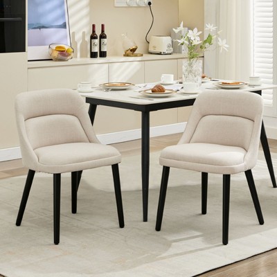 Dining Room Chairs Set of 2, Upholstered Linen Fabric Dining Chairs with Wood Legs, Modern Dining Chairs for Kitchen, Dining Room, Cafe, Living Room,