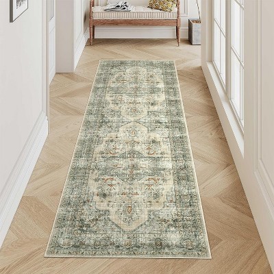 2x6 Entryway Runner Rug, Washable Ultra-Thin Non-Slip Farmhouse Accent Carpet for Hallway, Kitchen, Bathroom, Laundry, Bedroom, Beige