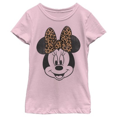 Girl's Mickey & Friends Mickey & Minnie Mouse Cheetah Print Bow T-Shirt